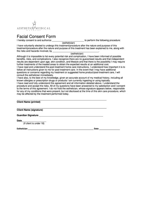 Facial Consent Form printable pdf download