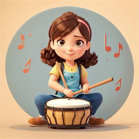 Premium Photo | Cute Girl Drummer Musical Cartoon Illustration