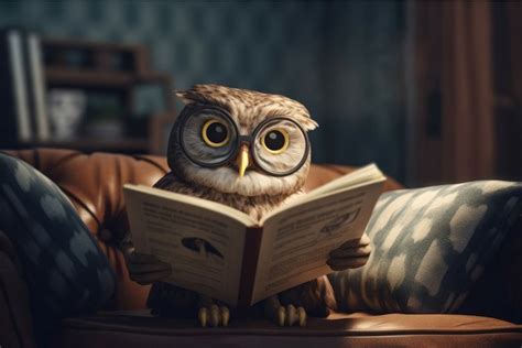 Cute Owl Reading Book Generate Ai