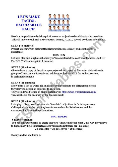 Lets Make Faces Esl Worksheet By Laproffurlanis