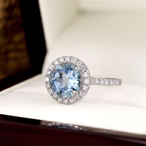 Halo Sky Blue Topaz Diamond Ring In K White Gold With Carat