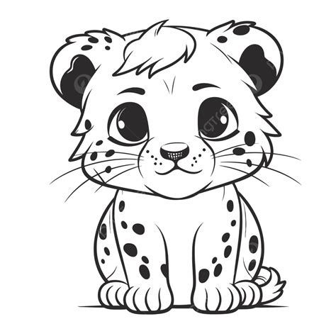 Snow Leopard Cub Coloring Page For Kids Outline Sketch Drawing Vector ...