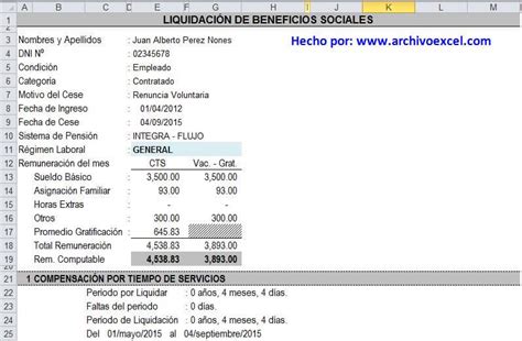 Liquidaci N De Beneficios Sociales Archivo Excel