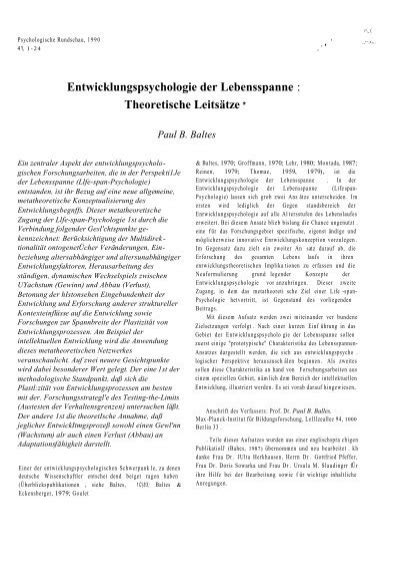 Entwicklungspsychologie Der Lebensspanne Theoretische Leits Tze