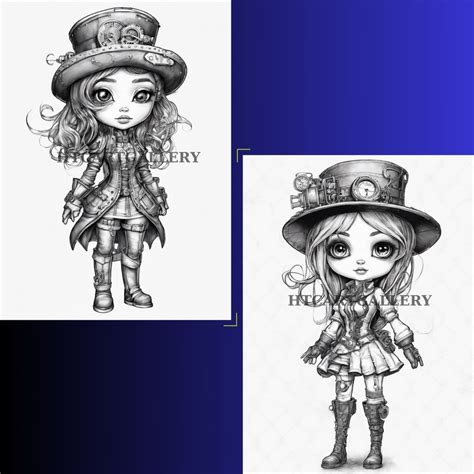 30 Chibi Steampunk Girl Coloring Book For Adults And Kids Fantasy