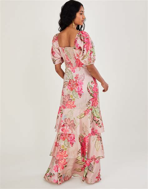 Daisy Print Tiered Maxi Dress Natural