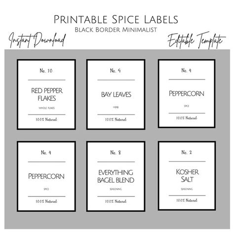 Printable Minimalist Spice Label Template Modern Spice Labels Etsy