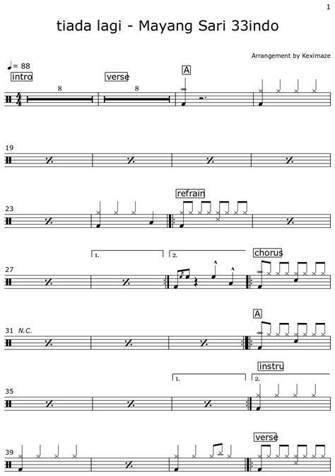 Tiada Lagi Mayang Sari Indo Sheet Music For Drum Set