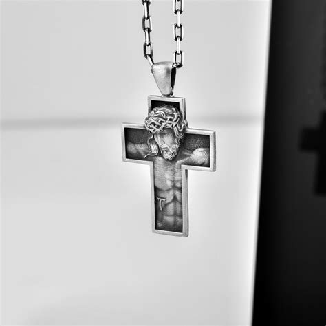 Jesus On Cross Necklace For Christian Gift In Oxidized 925 Silver 14K