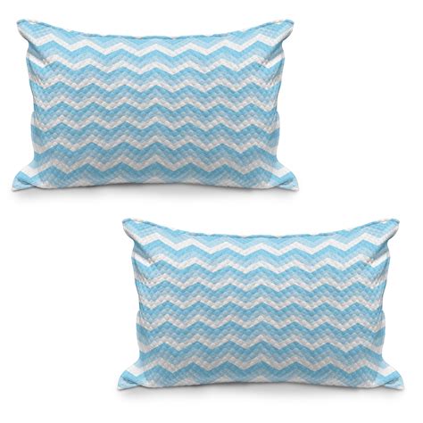 Chevron Quilted Pillowcover Set Of Zigzag Pattern Sea Aqua Colors