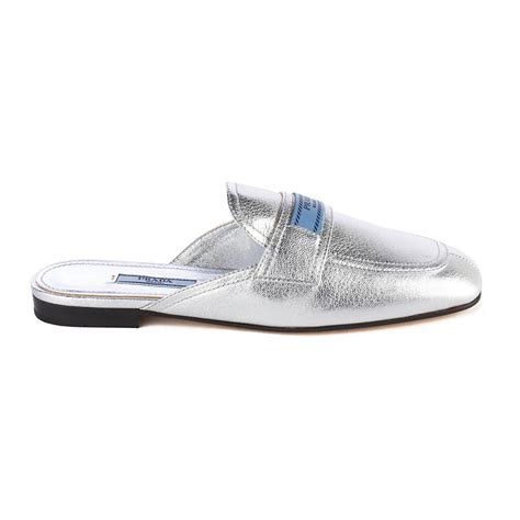 Prada Womens Leather Mule Loafer Silver Us 5 Mens And Women