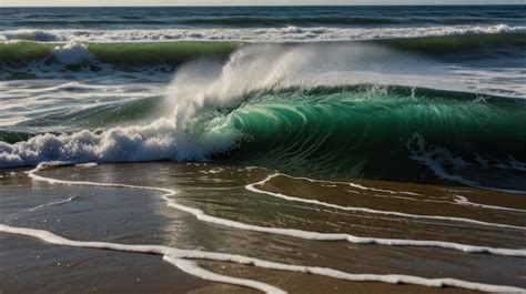 Ocean Wave Crashing On Beach Premium AI Generated Image