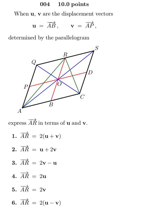 Solved When u, v are the displacement vectors u = AB | Chegg.com