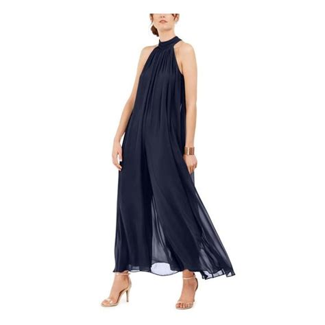 Msk Pants And Jumpsuits Msk Womens Navy Zippered Tie Back Neckline Sleeveless Halter Party