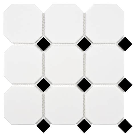 Merola Tile Metro Super Octagon Matte White With Glossy Black Dot 11 5