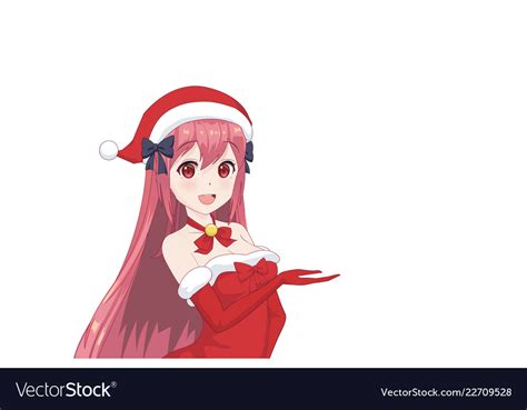 Anime Manga Girl Dressed In Santa Claus Costume Vector Image