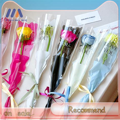 Luomeng 10pcs Single Rose Sleeves Flower Wrapping Bag Bouquet Packaging