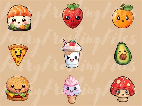 Cartoon Food Clipart 30 Different Graphics Digital Cartoon Png Bundle