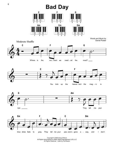 Bad Day Piano Sheet Music Free Printable - Printable Form, Templates and Letter