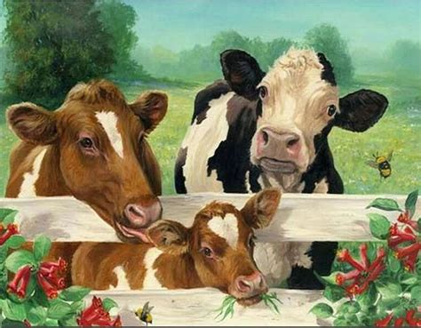 5D Diamond Painting Three Cows at the Fence Kit | Cow art, Cow painting ...