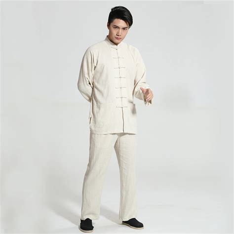 New Arrival Chinese Mens Solid Cotton Linen Kung Fu Suit Long Sleeve