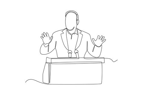 Continuous One Line Drawing Politician Delivering Speech During