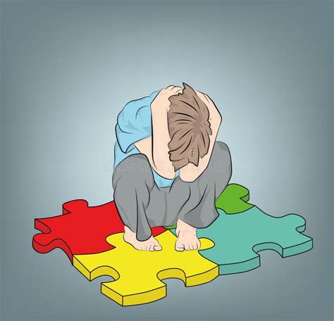 The Boy Sits on the Puzzles Symbol of Autism. Vector Illustration ...