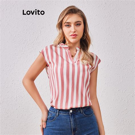 Lovito Blusa Casual Listrada Recortada Para Mulheres Lbl Shopee