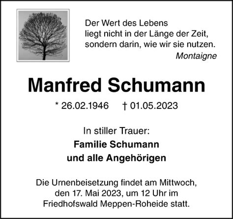 Traueranzeigen Von Manfred Schumann Noz Trauerportal