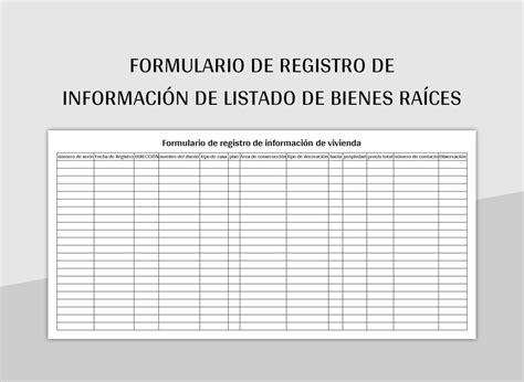 Plantilla De Excel Formulario De Registro De Informaci N De Listado De