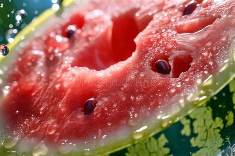 Close Up Shot Of A Refreshing Watermelon Slice Being Bitten Into With