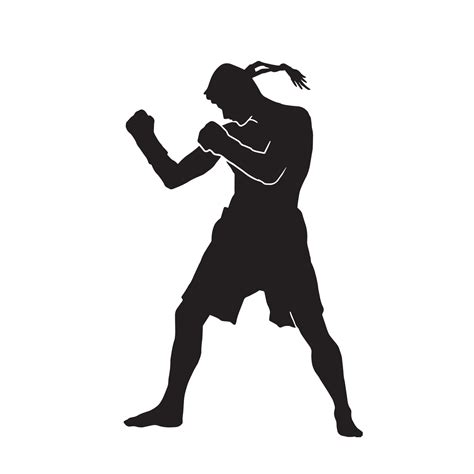 Male Muay Thai Martial Arts Fighter Vector Silhouette On White