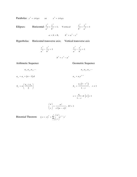 Precalculus Formulas Cheat Sheet Download Printable PDF | Templateroller