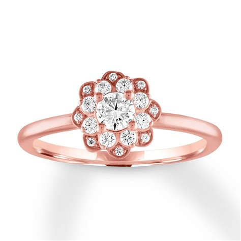 Diamond Floral Engagement Ring 1/2 ct tw Round 10K Rose Gold | Kay