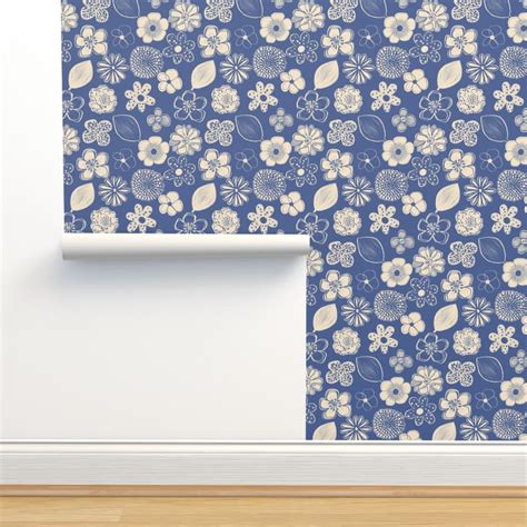 indigo bloom Wallpaper | Spoonflower