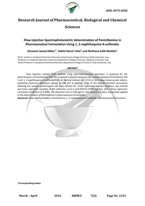 Pdf Flow Injection Spectrophotometric Determination Of Penicillamine