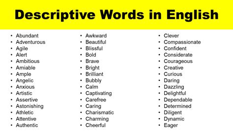 List of Descriptive Words to Describe in English - GrammarVocab