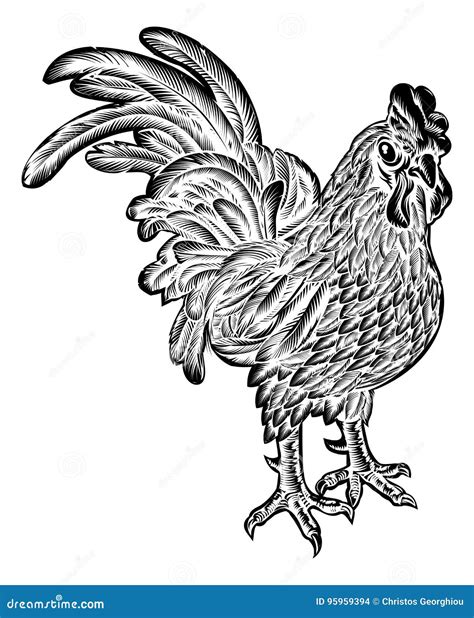 Rooster Chicken Woodcut Stock Vector Illustration Of Farm 95959394