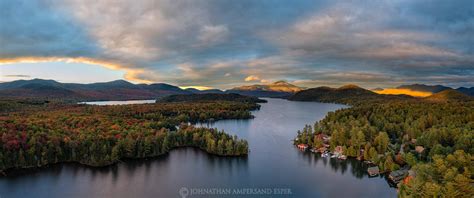 Lake Placid And Shoreline Camps From The Air With Whiteface Mt At The