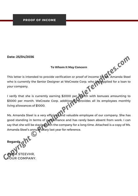 Proof Of Income Letter Editable Pdf Premium Printable Templates