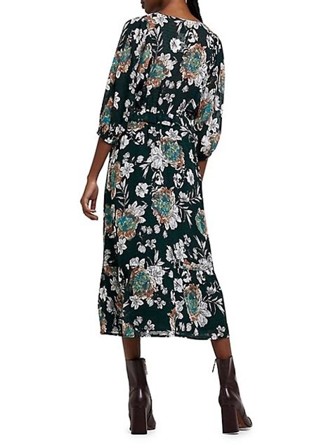 Long Sleeve Floral Chiffon Midi Wrap Dress