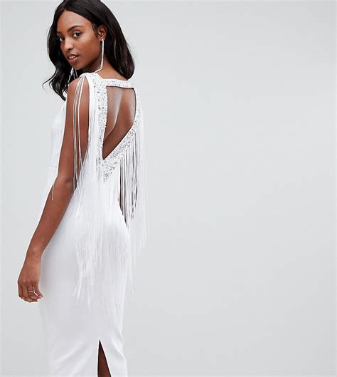 Asos Tall Asos Design Tall Embellished Scuba Fringe Back Midi Bodycon