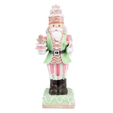 6PR3736 Beeld Notenkraker 24 Cm Groen Roze Polyresin Kerstdecoratie