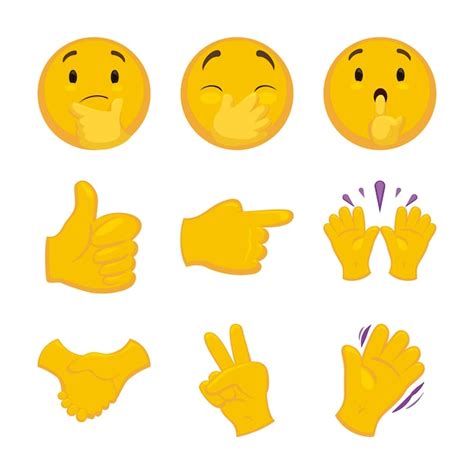 Conjunto De Emoji Con Gestos De Mano Y Expresiones En Estilo De Dibujos