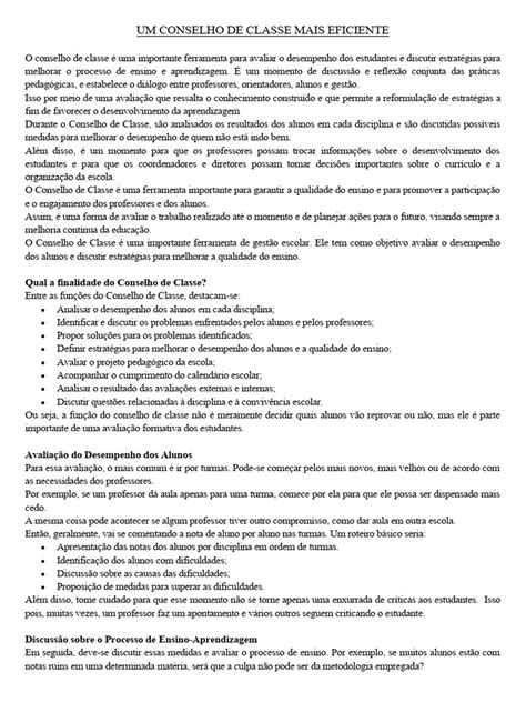 O Que E Conselho De Classe - Um Conselho de Classe Mais Eficiente | PDF | Pedagogia | Aprendizado
