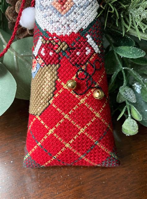 Plaid Santa Ornament Christmas Plaid Forest Green Gold Jingle Bells