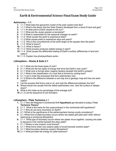 Earth And Environmental Science Final Exam Study Guide