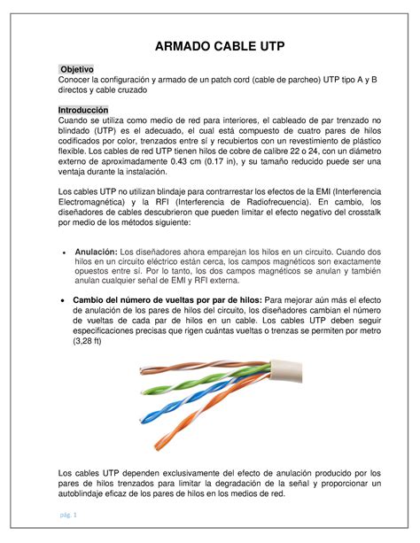 01 Practica Armado De Cable UTP ARMADO CABLE UTP Objetivo Conocer La