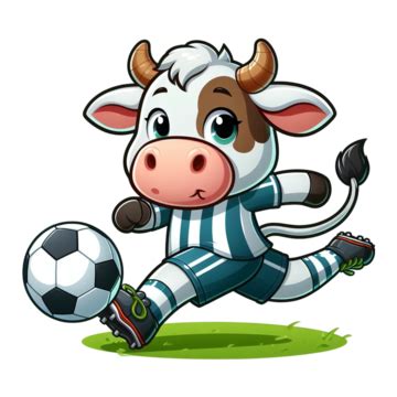 Personagem De Vaca Bonito Dos Desenhos Animados Driblando Uma Bola PNG