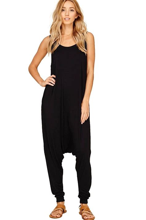 Womens Comfy Rayon Solid Color Sleeveless Harem Jumpsuits With Pockets